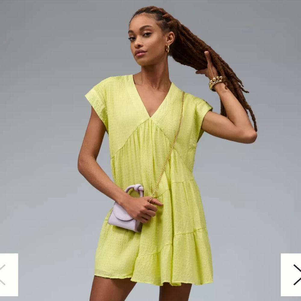 Lime Green V-Neck Tiered Dress